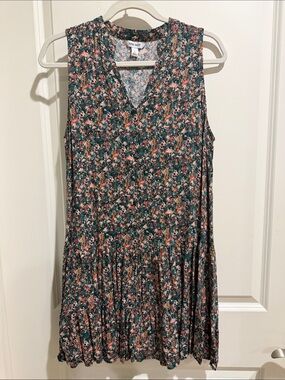 Nine West Teal Floral Sleeveless V-Neck Mini Dress
